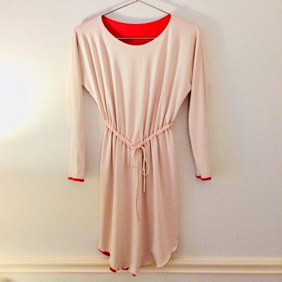 ONE OF A KIND Reversible Dress, Red / Cream, Long Sleeve Midi Dress NWOT - Picture 2 of 4